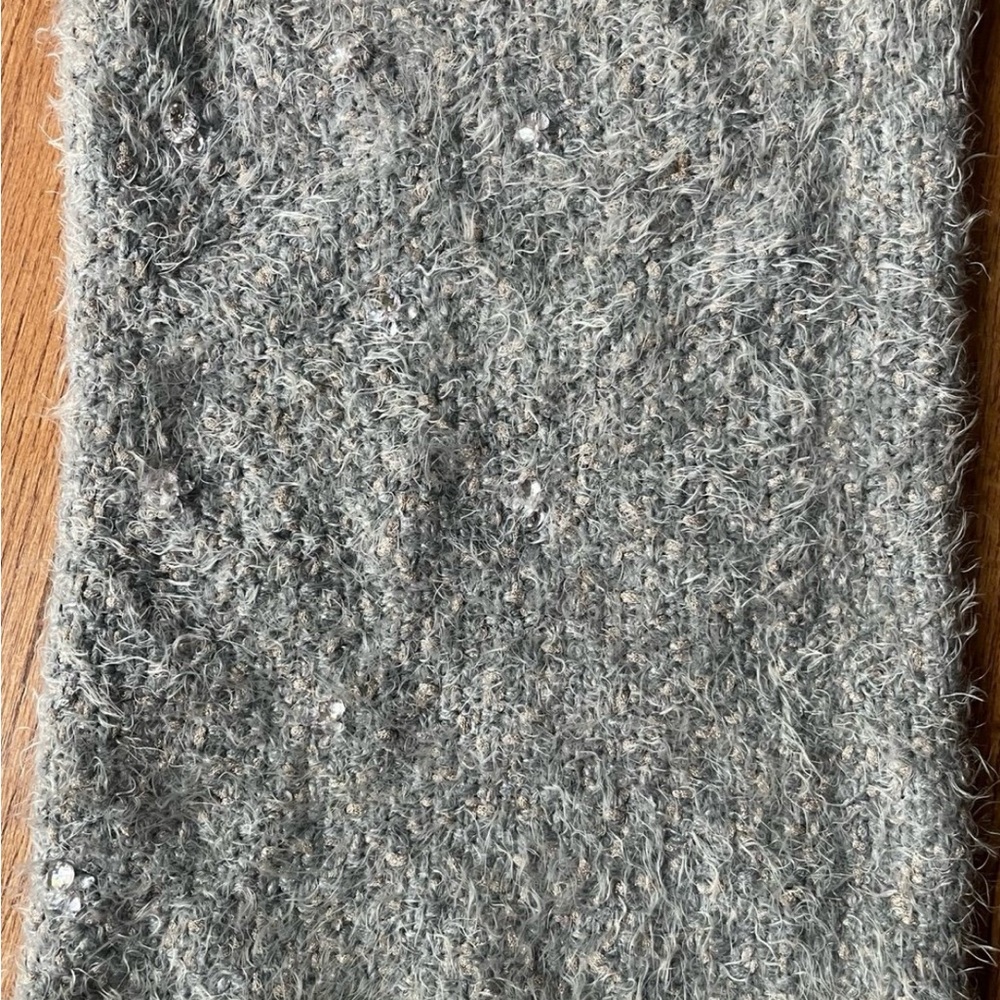 Betsey Johnson Fuzzy Gray Knit neck Scarf with sparkles